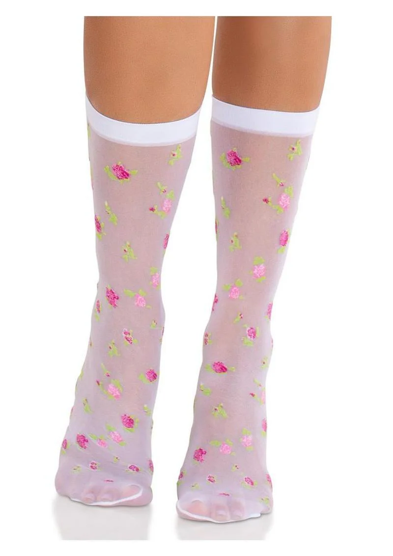 Leg Avenue Rosette Jacquard Spandex Sheer Anklets - Image 4