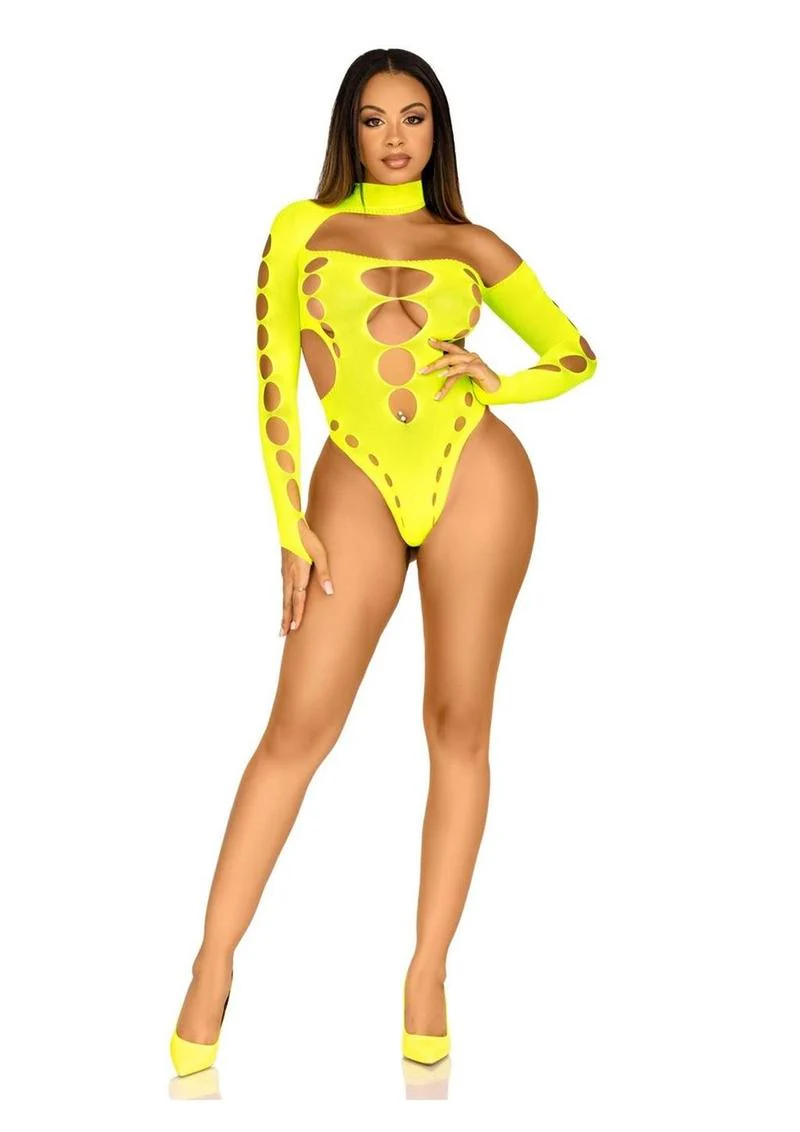 Leg Avenue Seamless Asymmetrical Cut-Out Thong-Back Bodysuit - Image 8