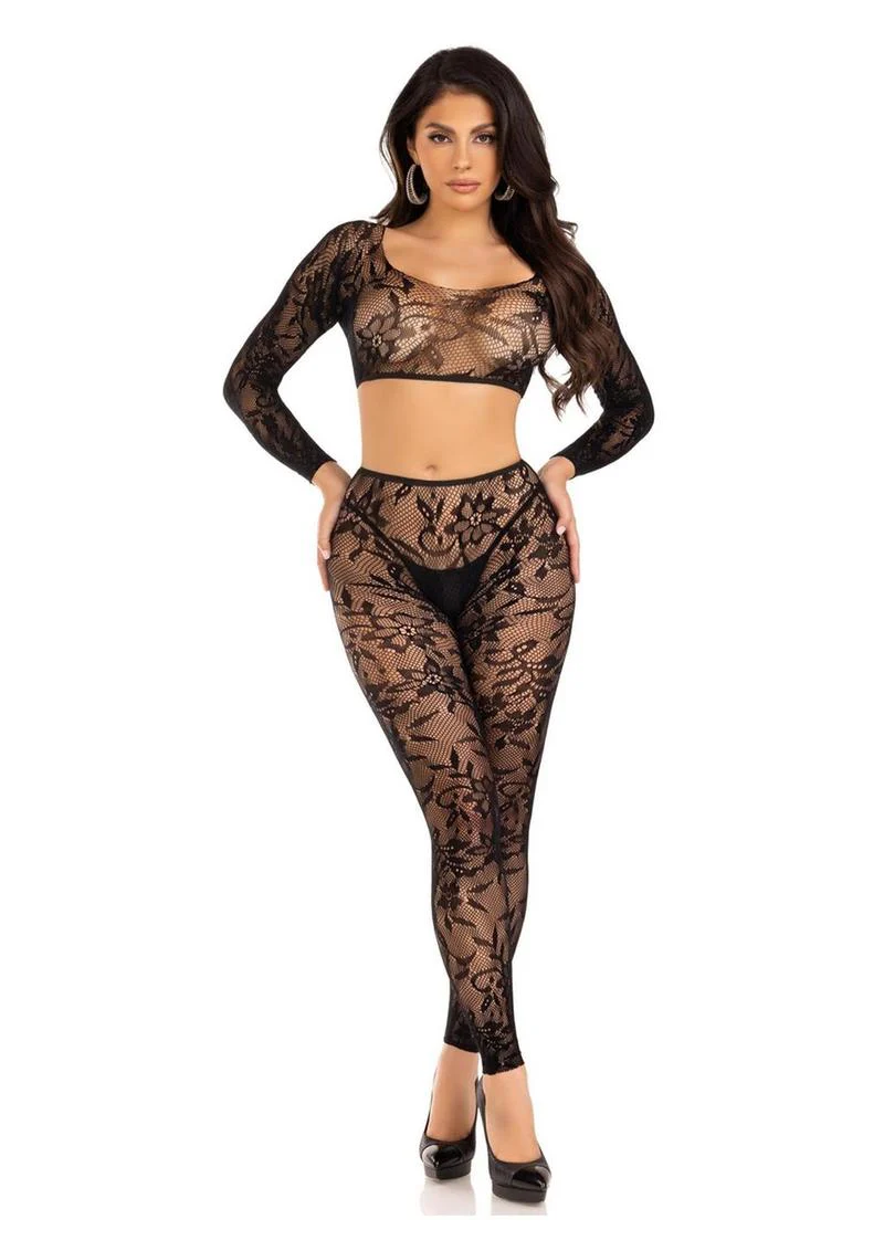 Leg Avenue Seamless Chantilly Lace Crop Top And Footless Tights - Image 4