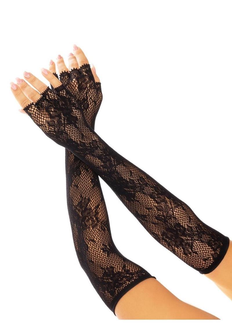 Leg Avenue Seamless Floral Net Fingerless Gloves - Image 2