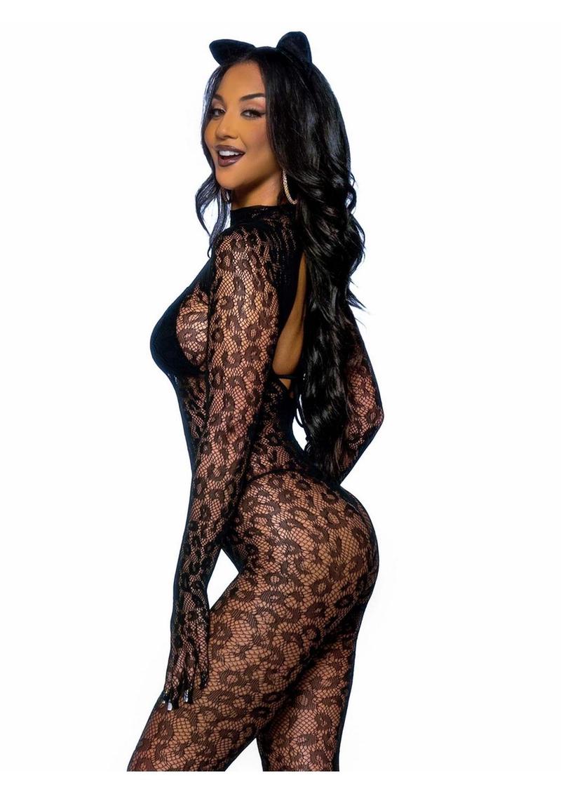 Leg Avenue Seamless Leopard Net Gloved Catsuit - Image 2