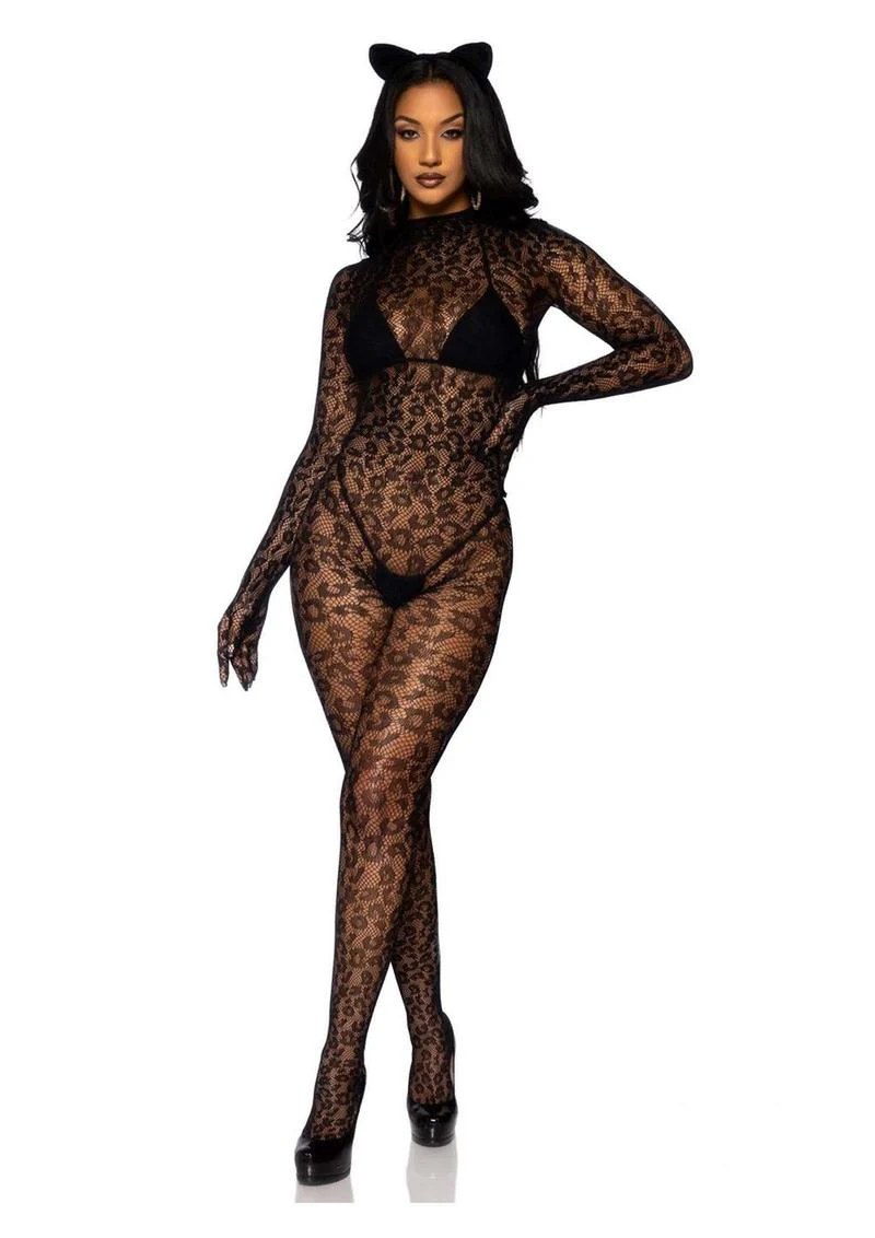 Leg Avenue Seamless Leopard Net Gloved Catsuit - Image 4