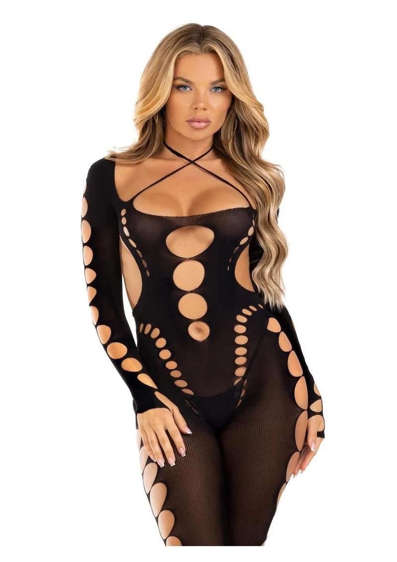 Leg Avenue Seamless Opaque Cut-Out Footless Bodystocking - Image 5