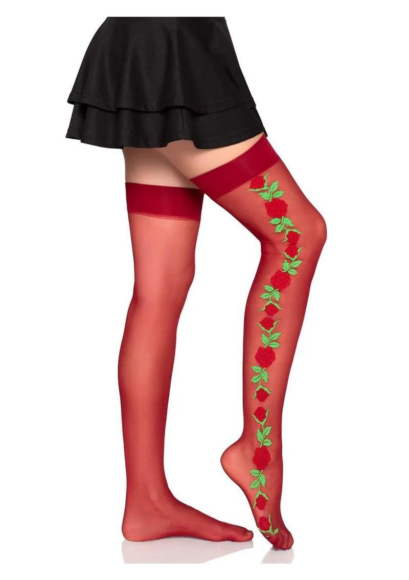 Leg Avenue Spandex Sheer Thigh Highs with Rose - Image 3