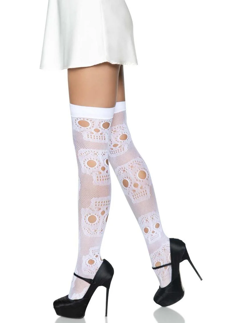 Leg Avenue Sugar Skull Net Thigh Highs - Image 6