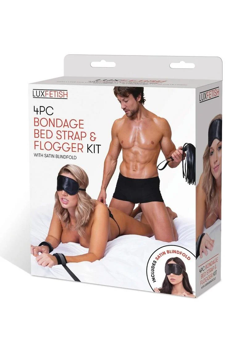 Lux Fetish Bondage Bed Strap And Flogger Kit with Satin Blindfold - Image 4