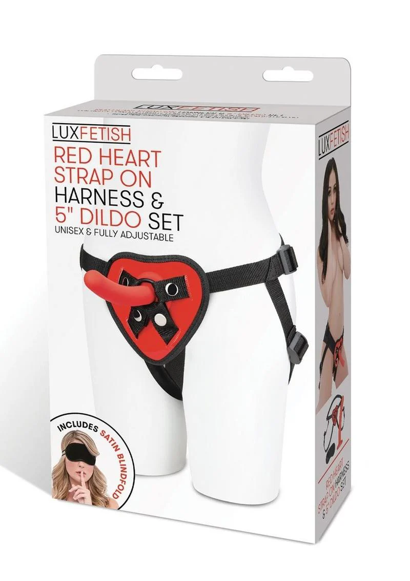 Lux Fetish Red Heart Strap-On Harness and Silicone Dildo - Image 4