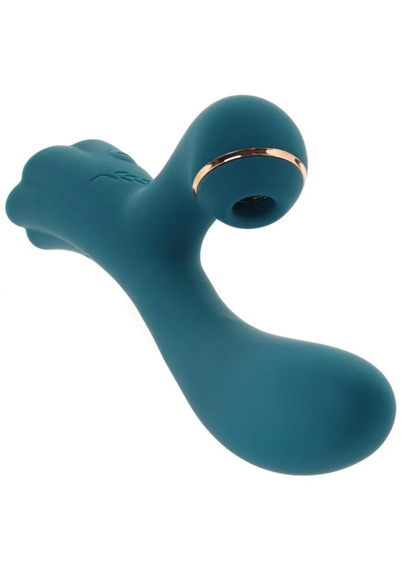 Luxe Aura Rechargeable Silicone Suction Vibe Teal Clitoral Stimulator - Image 2