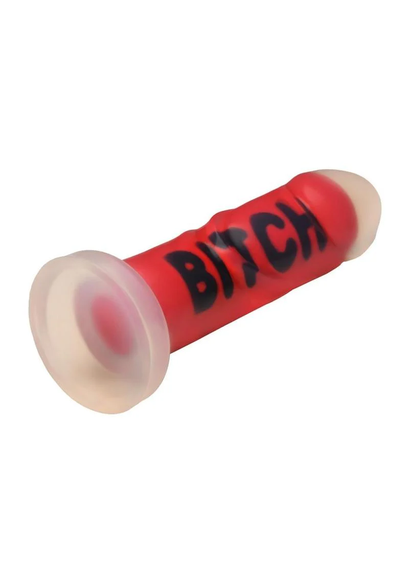 Master Series Bitch Silicone Dildo Bold Red & Black Design - Image 2