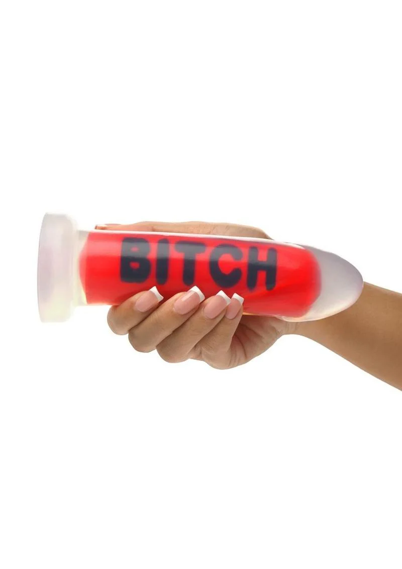Master Series Bitch Silicone Dildo Bold Red & Black Design - Image 3