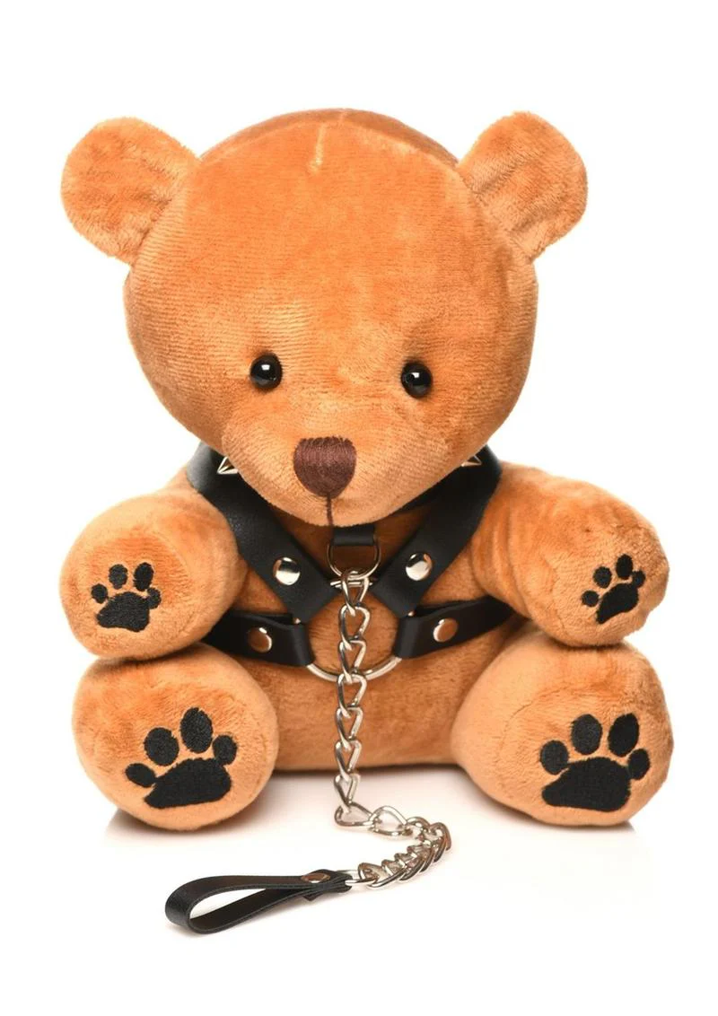Master Series Pup Bear Hooded BDSM Teddy Leather Harness And Chain - Image 3