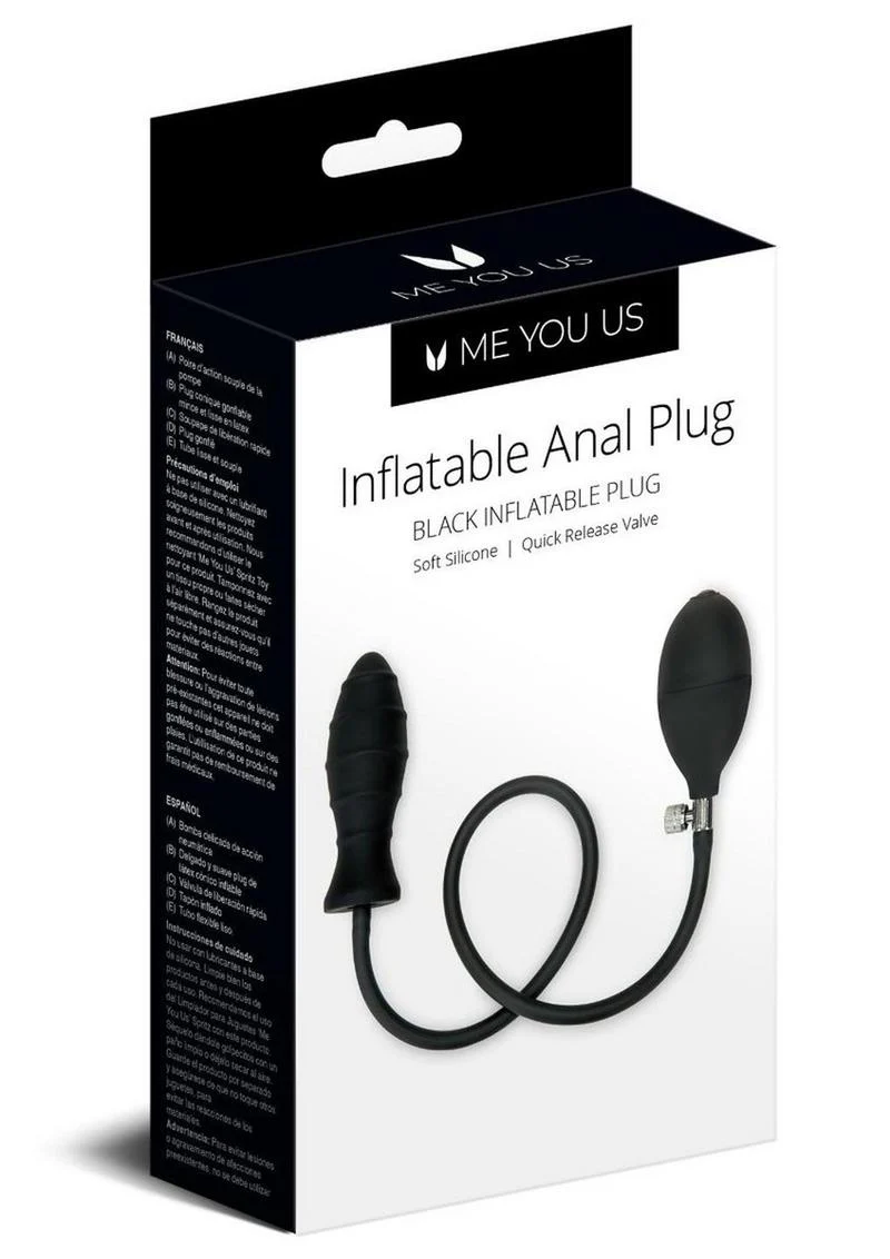 Me You Us Black Inflatable Anal Plug Soft Silicone Quick Release Valve - Image 2