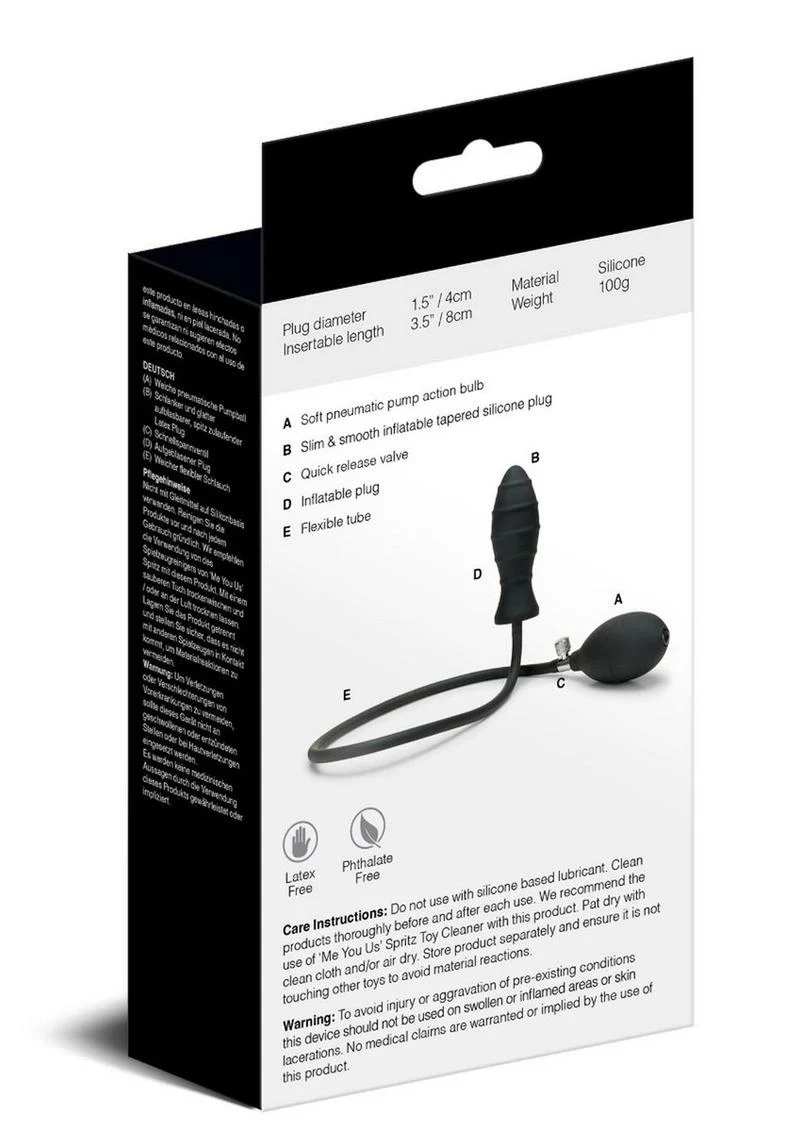 Me You Us Black Inflatable Anal Plug Soft Silicone Quick Release Valve - Image 3