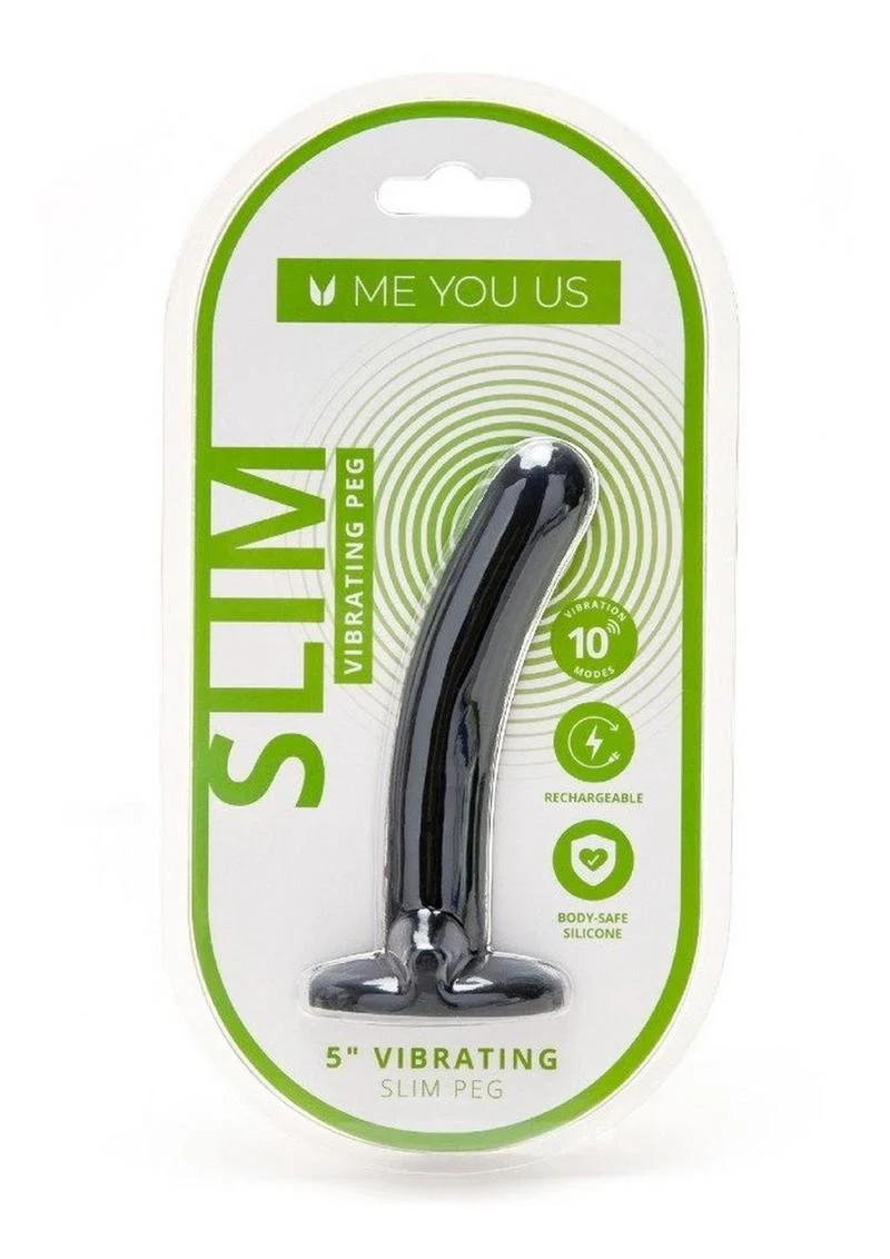 Me You Us Vibrating Slim Dildo 5in Rechargeable Black Peg - Image 3