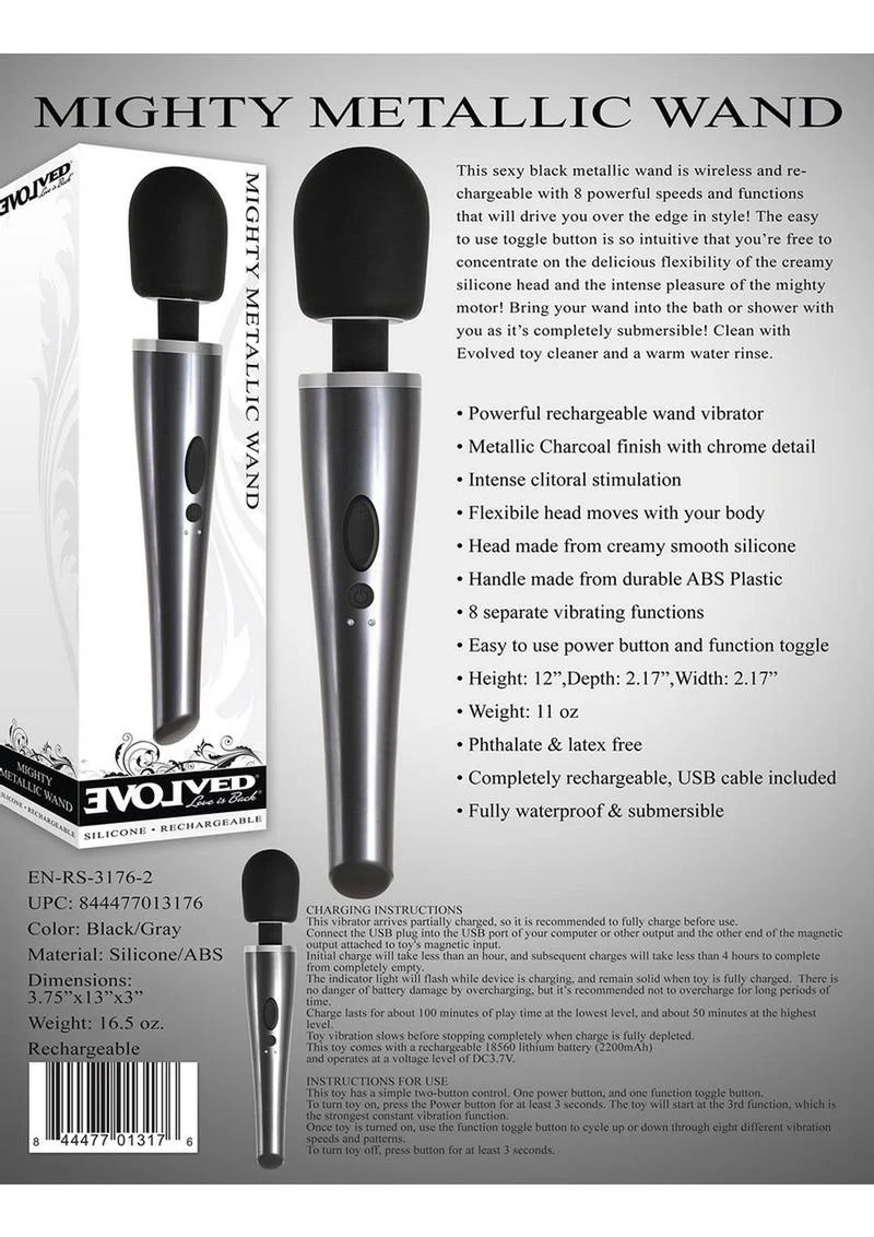 Mighty Metallic Wand Silicone Body Massager - Image 3