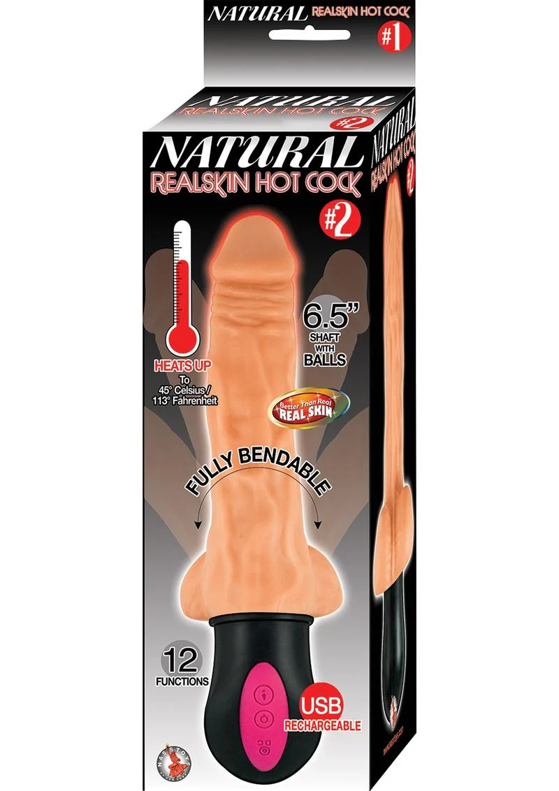 Natural Realskin Hot Cock #2 Rechargeable Warming Dildo with Balls - Image 2