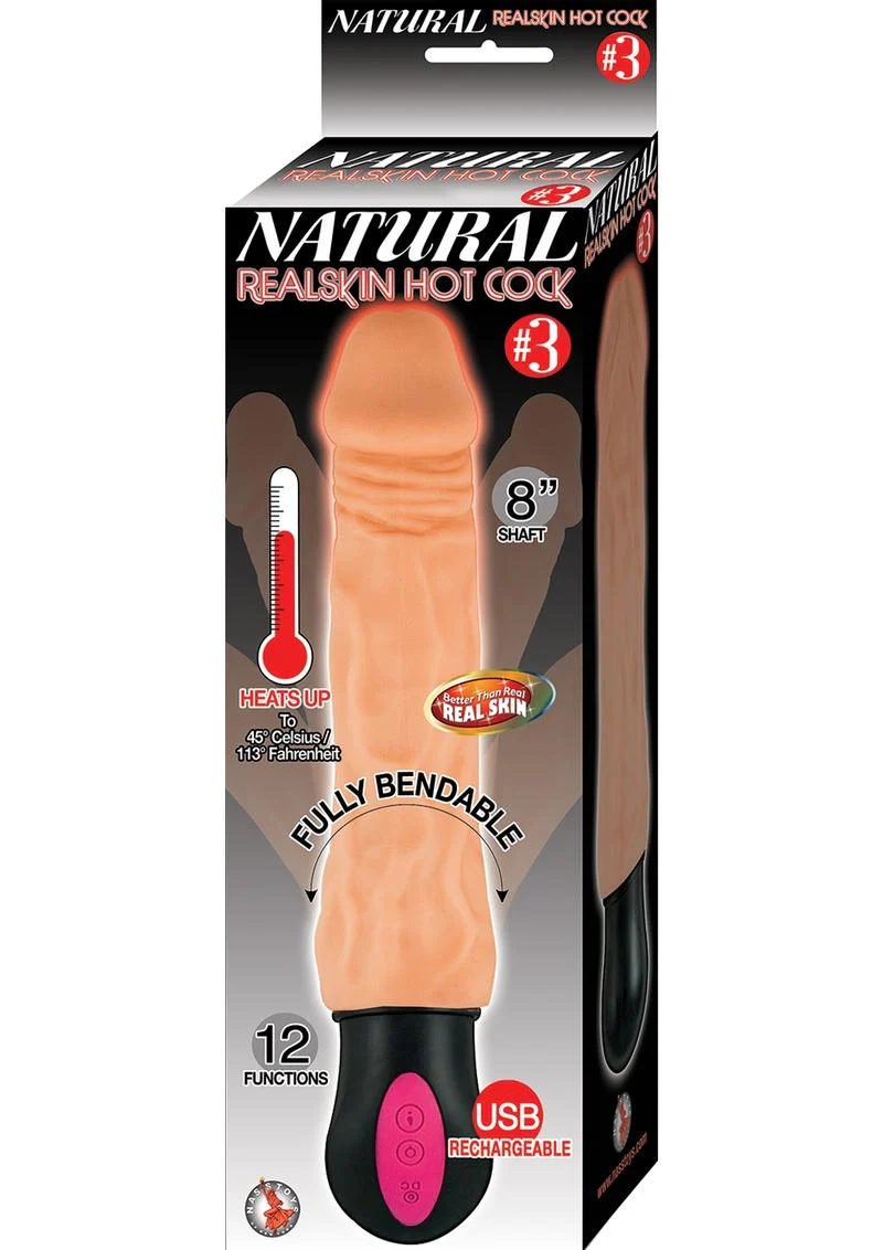Natural Realskin Hot Cock 8 Inch Rechargeable Warming Dildo with Balls - Image 2