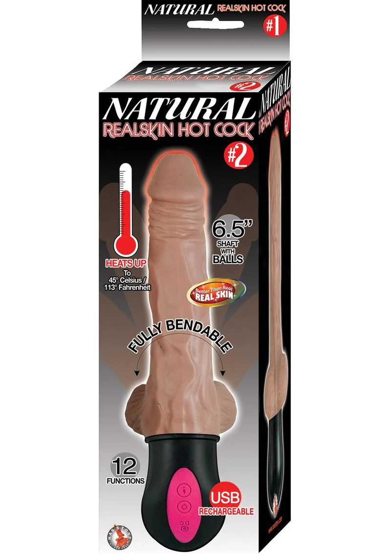 Natural Realskin Hot Cock Rechargeable Warming Dildo with Balls - Image 2