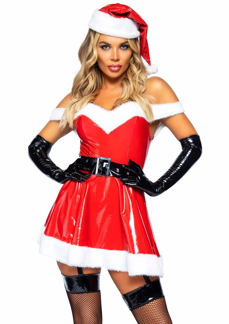 Naughty Santa Off-the-Shoulder Vinyl Dress - Image 4