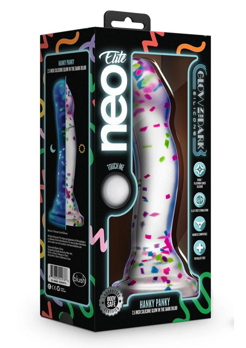 Neo Elite Hanky Panky Glow in the Dark Silicone Confetti Design Dildo - Image 4