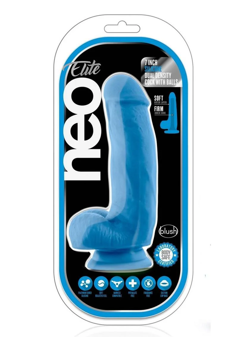 Neo Elite Silicone Dual Density Cock with Balls 7 Inch Neon Blue - Image 4