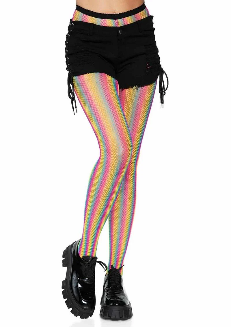 Neon Rainbow Striped Fishnet Pantyhose - Image 3