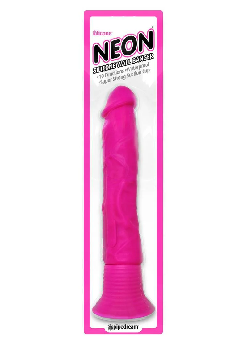 Neon Silicone Wall Banger Vibrating Pink Dildo - Image 2