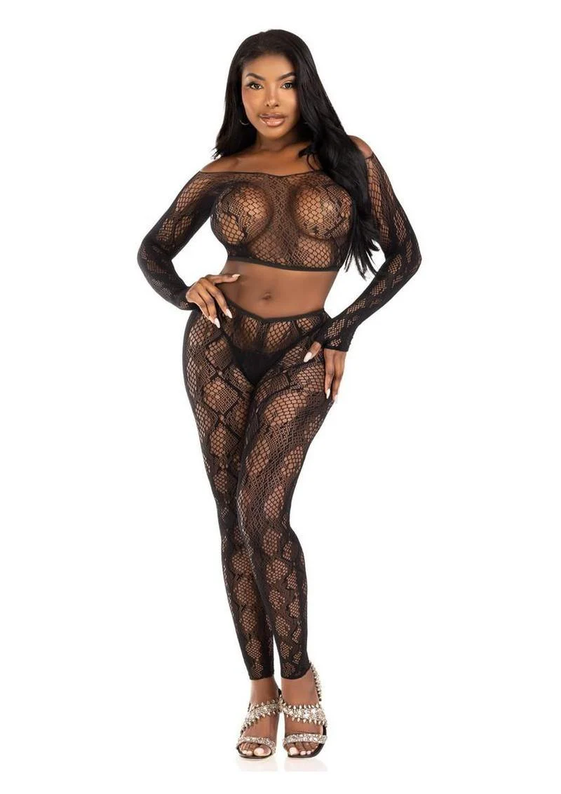 Net Crop Top and Footless Tights Set - Image 3