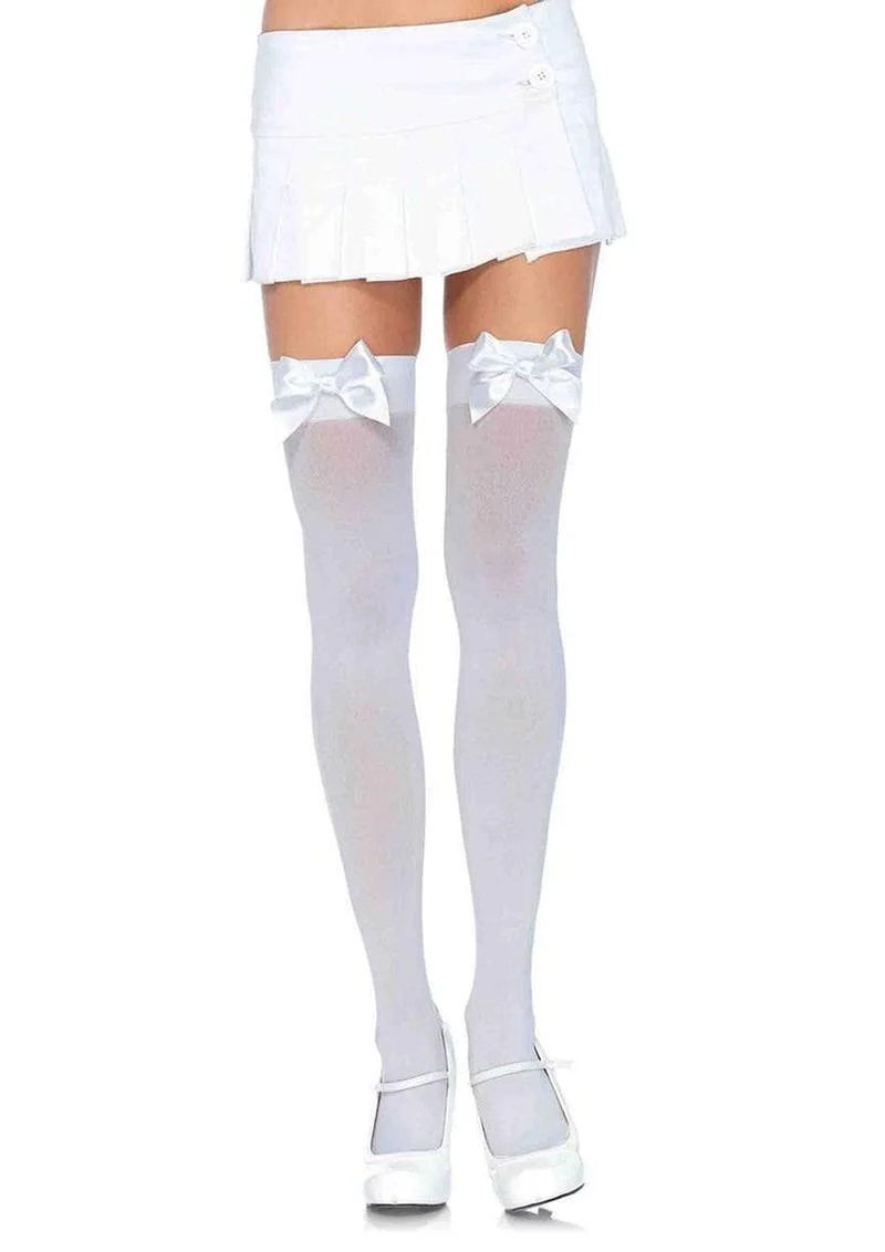 Nylon Thigh Highs with Bow - Image 4