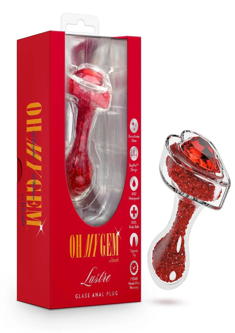 Oh My Gem Lustre Glass Anal Plug Red Borosilicate Glass - Image 4