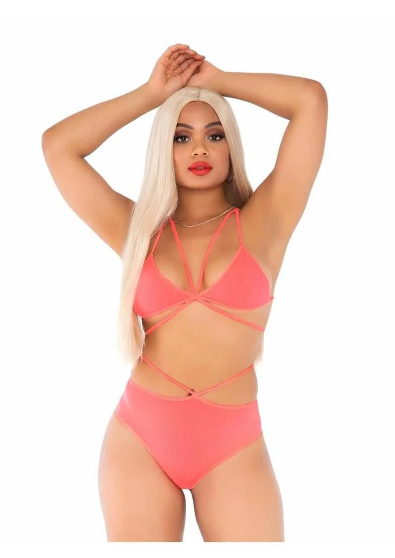 Opaque Cage Strap Bra Top And Brazilian Briefs - Image 3