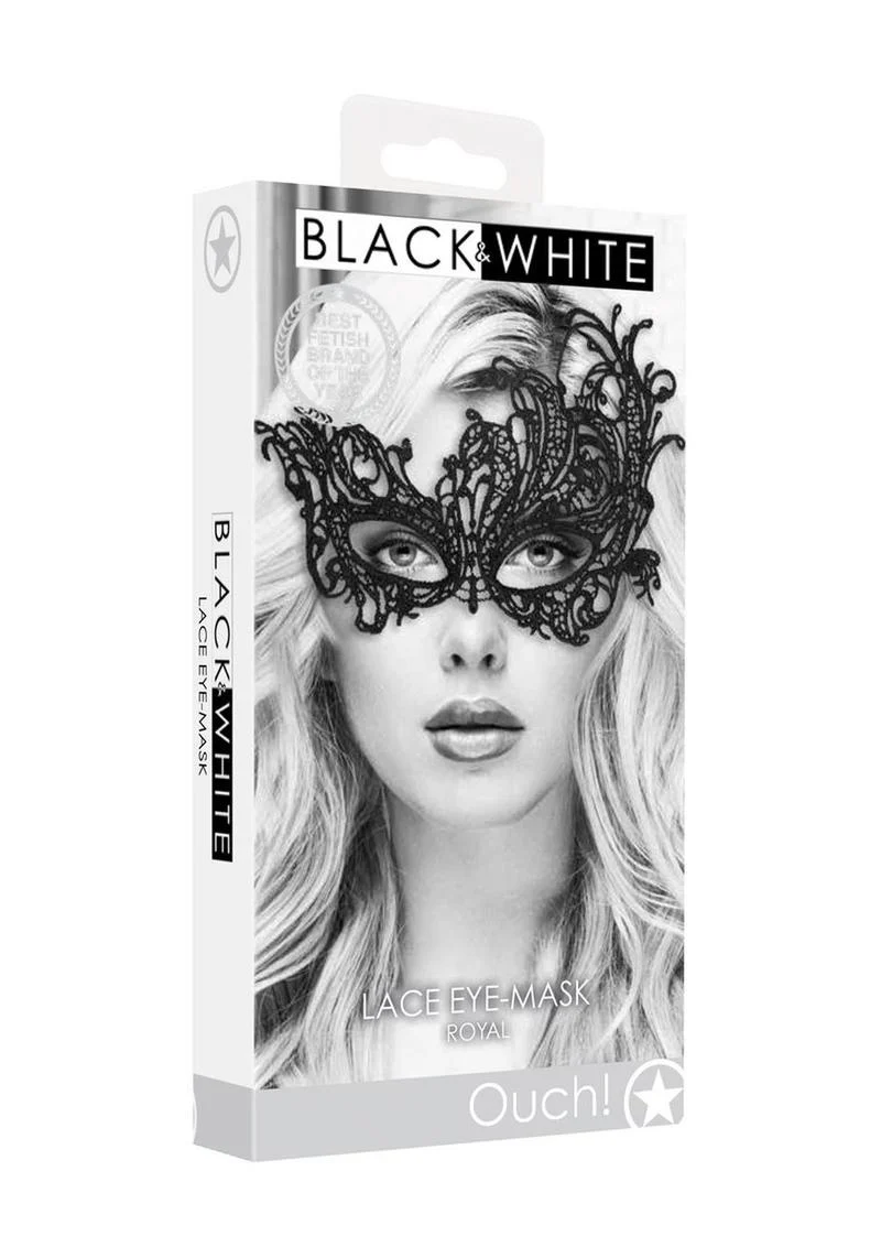 Ouch! Black And White Lace Eye Mask Royal Masquerade Accessory - Image 4