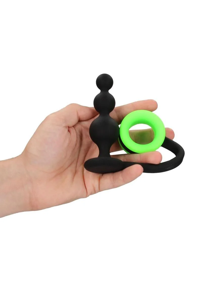 Ouch Glow in the Dark Beaded Butt Plug with Cock Ring - Image 2