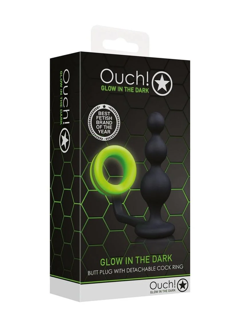 Ouch Glow in the Dark Beaded Butt Plug with Cock Ring - Image 3