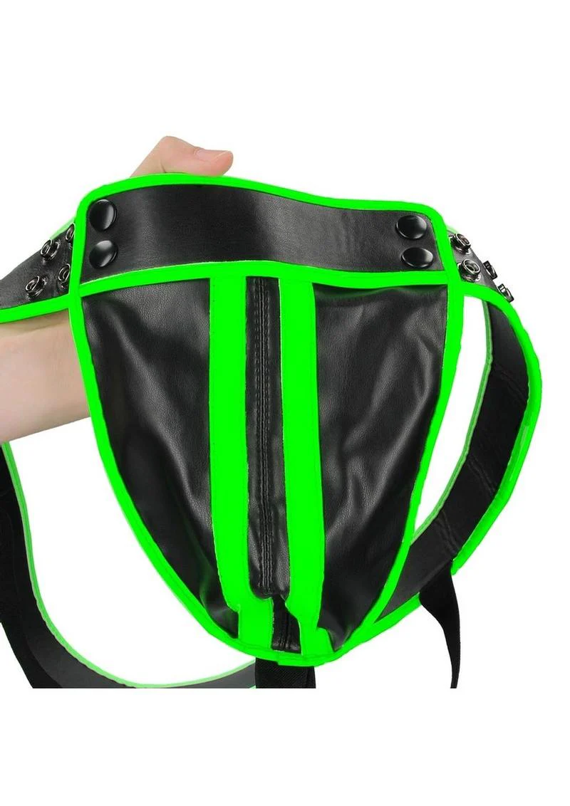 Ouch! Glow in the Dark Bonded Leather Striped Jock Strap - Image 3