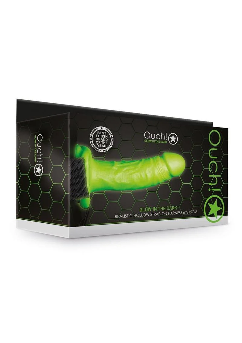 Ouch! Glow-in-the-Dark Hollow Strap-On Realistic Dildo - Image 3