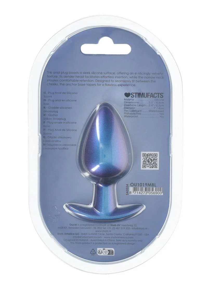 Ouch! Smooth Silicone Anal Plug Large Metallic - Image 3