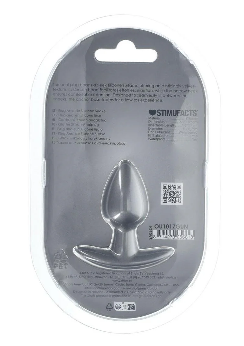 Ouch! Smooth Silicone Anal Plug - Small Gun Metal - Image 3