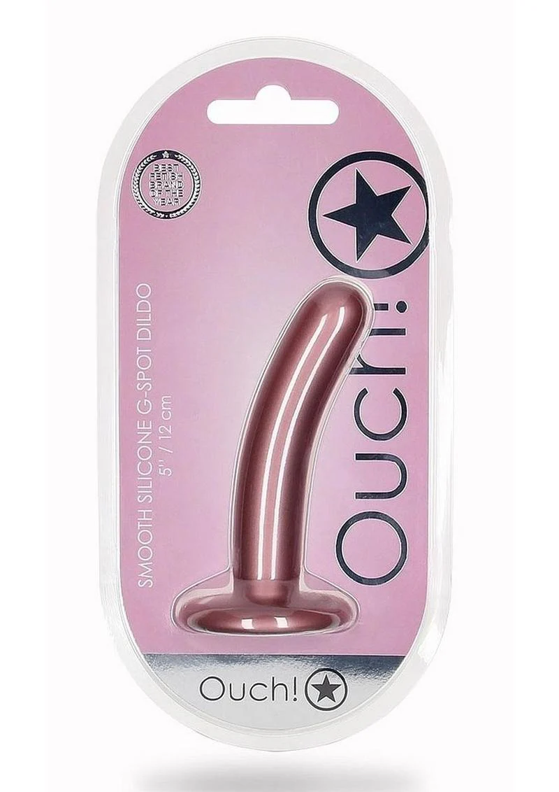 Ouch! Smooth Silicone G-Spot Dildo Metallic Rose Gold - Image 7