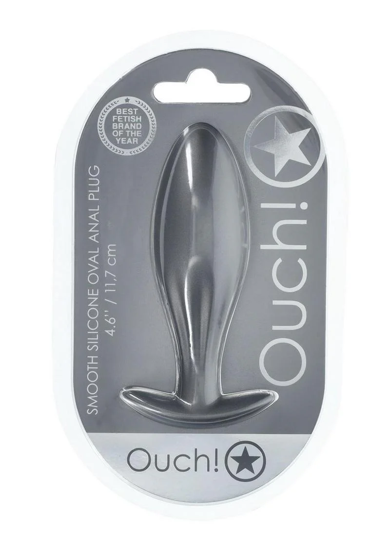 Ouch! Smooth Silicone Oval Anal Plug Gun Metal - Image 2