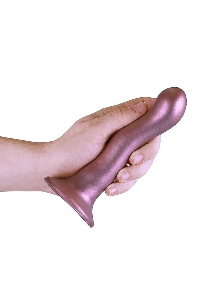 Ouch! Ultra Soft Curvy G-Spot Silicone Dildo Metallic Rose Gold - Image 3