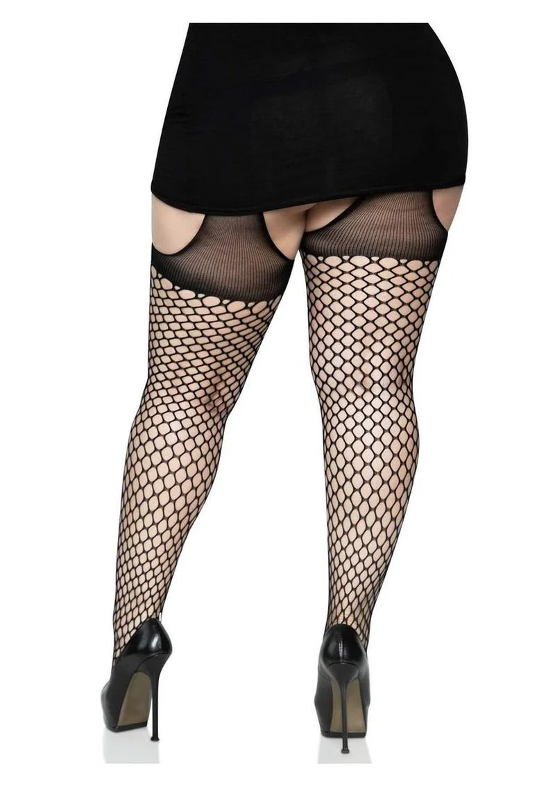 Oval Net Suspender Hose with Opaque Top - Image 4