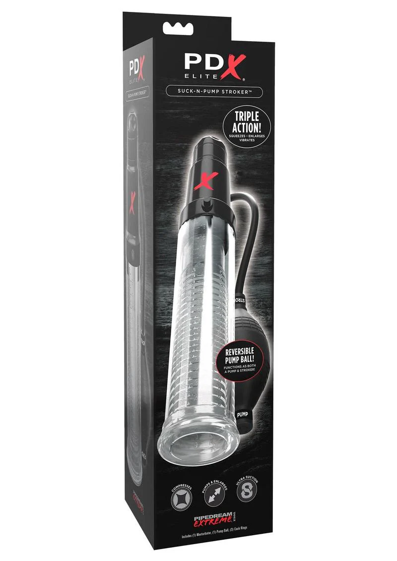 PDX Elite Suck-N-Pump Clear Triple Action Stroker with Pleasure - Image 3
