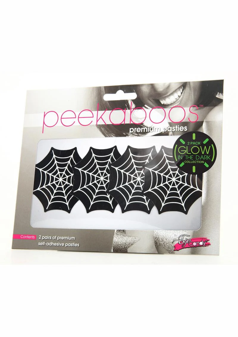 Peekaboos Glow in the Dark Spider Web Pasties Black Premium 2 Pairs - Image 2