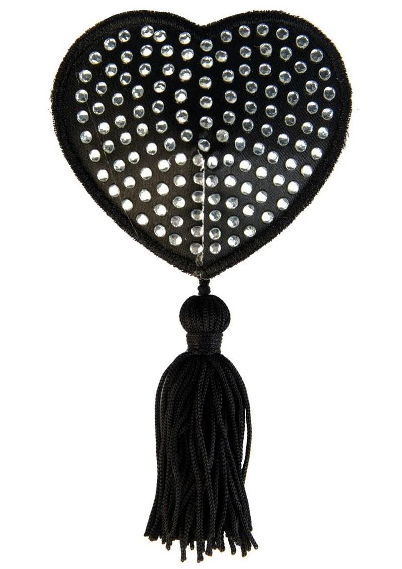 Peekaboos Heart Sequin Tassel Pasties Black White Premium Adhesive - Image 2
