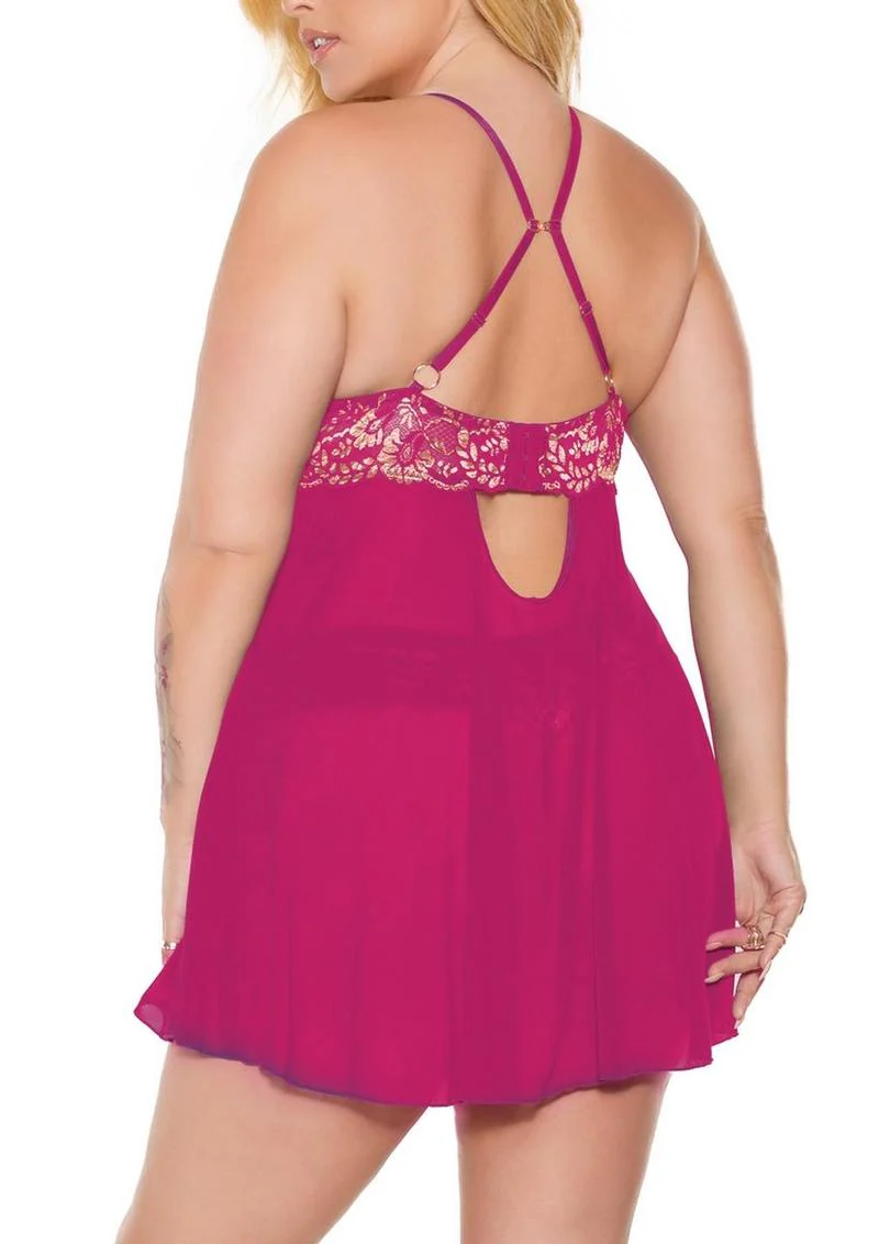 Pink Pussycat Babydoll And Thong Set With Gold Lingerie - Image 8