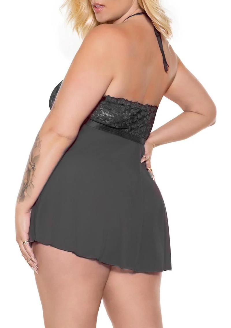 Pink Pussycat Plus Size Babydoll and G-String Set - Image 2