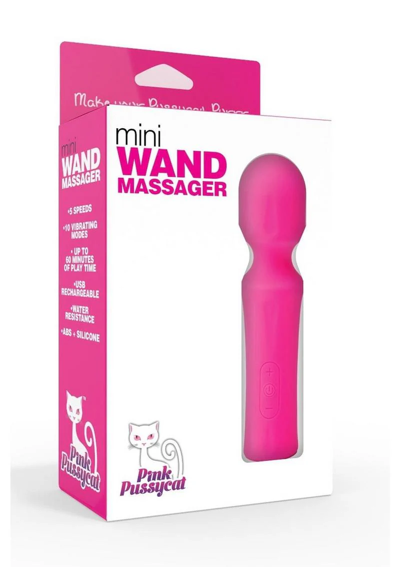 Pink Pussycat Vibrating Mini Wand Rechargeable Massager - Image 4