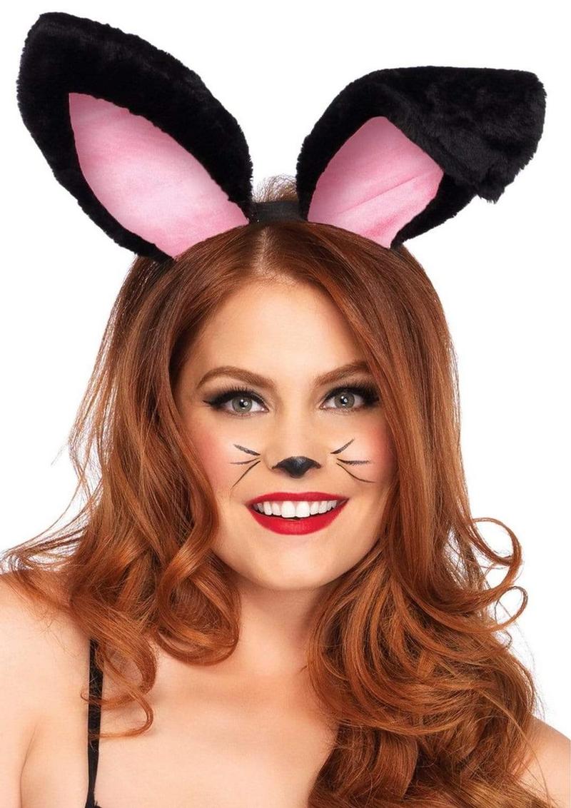 Plush Bunny Ears Costume Headband With Nose - Image 2