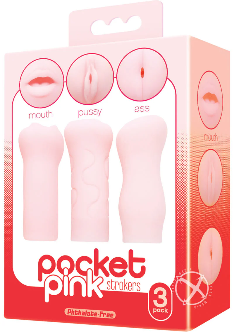Pocket Pink Mini Masturbator Trio Mouth Pussy And Ass Strokers 3-Pack - Image 2
